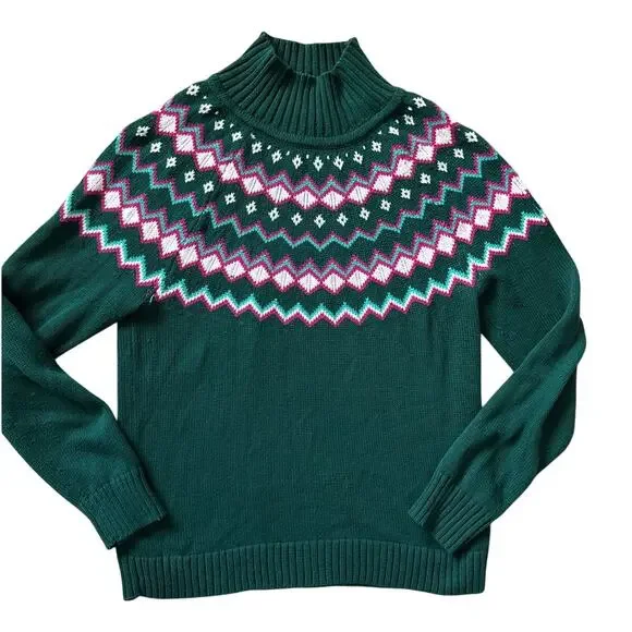 J. Crew Fair Isle Turtle Neck Sweater Green Berry Size Small - Picture 5 of 10